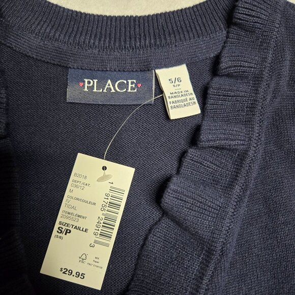 Girls Navy Blue Ruffle Front Cardigan Sweater M 5/6 By The Childrens Place - Picture 3 of 6
